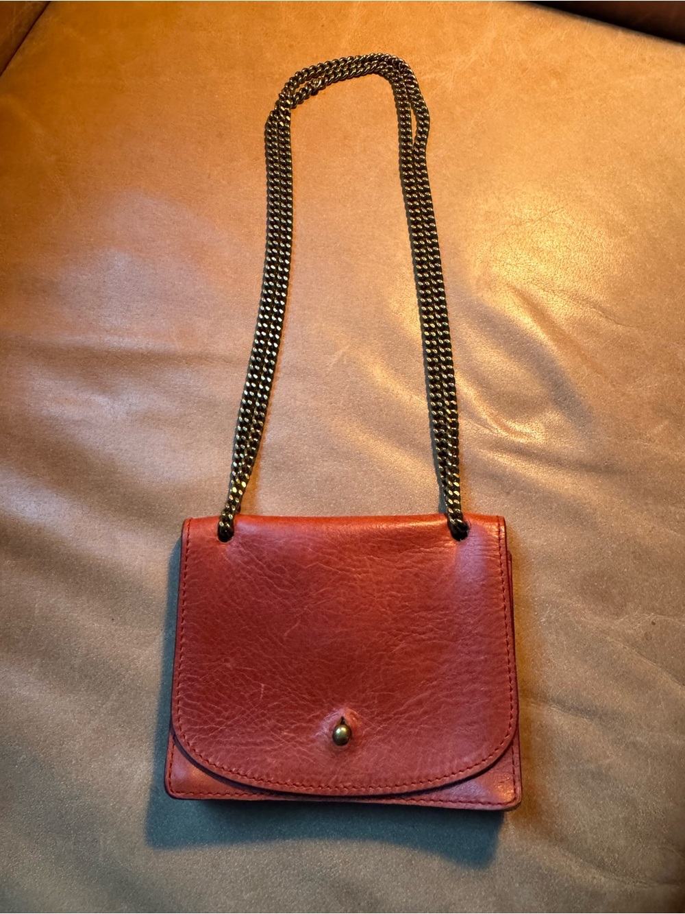 Madewell The Chain Crossbody Bag Leather English saddle brown adjustable strap